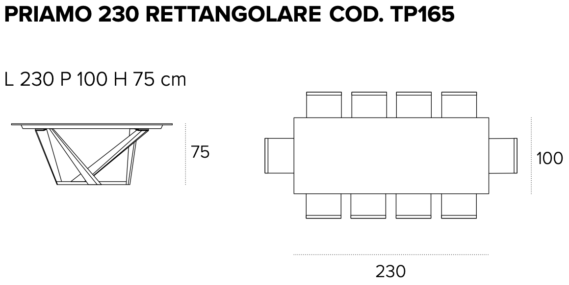 Размеры стола Target point Priamo 230, TP165